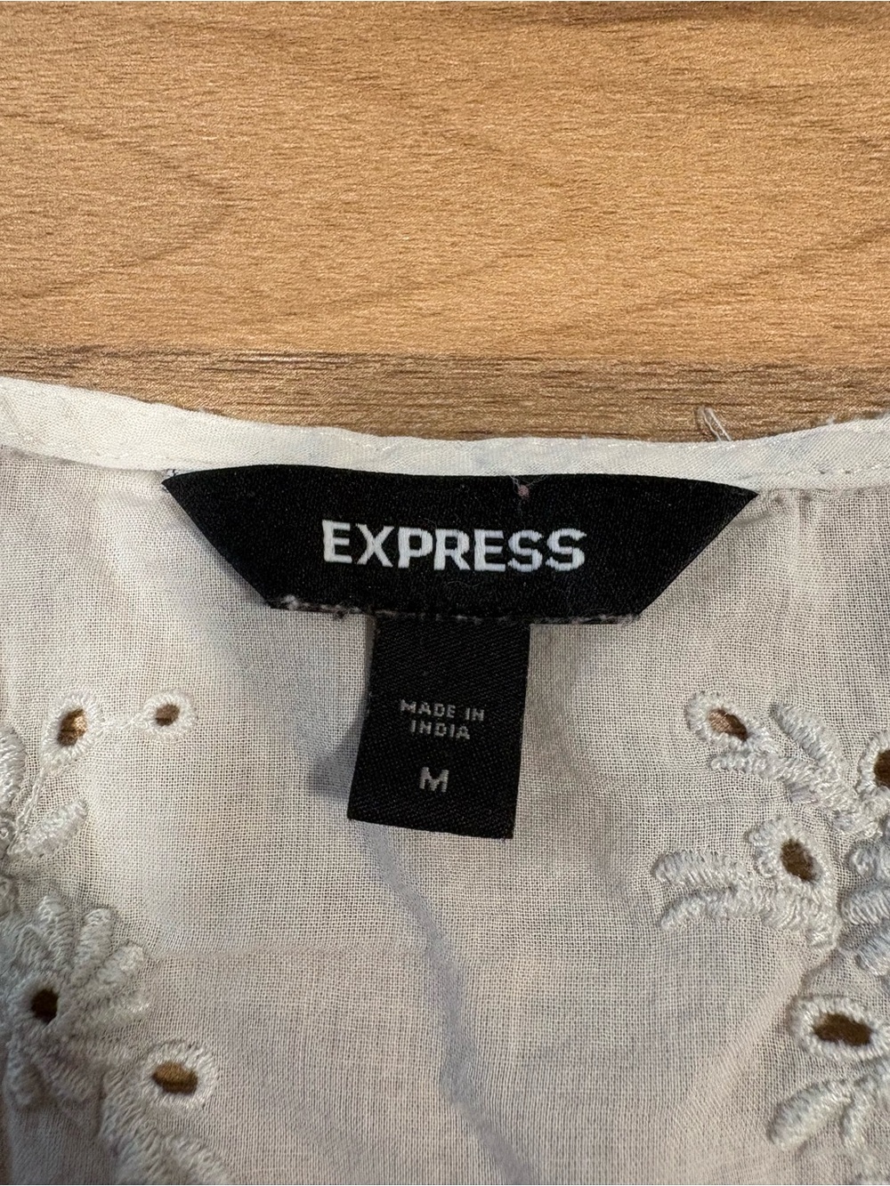 Express Cream Eyelet Button-Front Flutter Sleeve Top - Picture 3 of 4